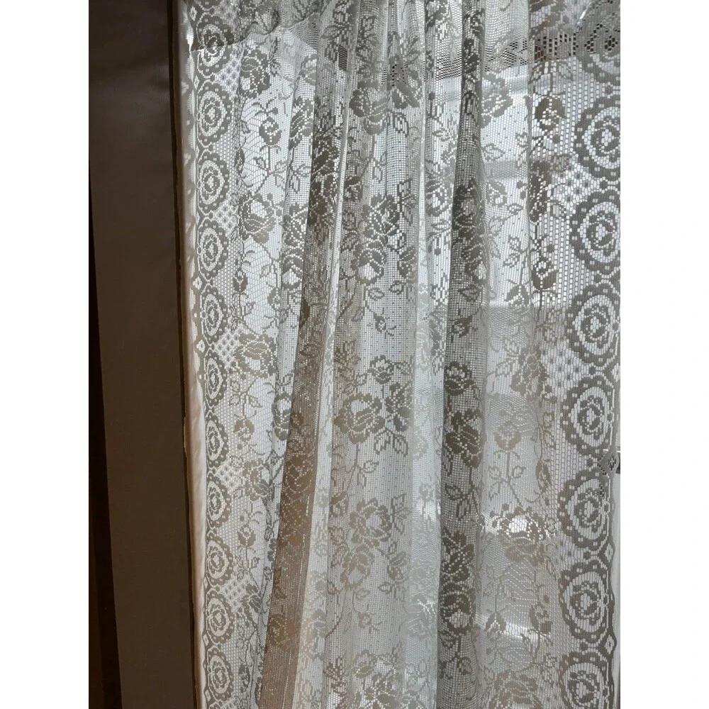 VTG White Lace Curtain Panel 60” W X 84” L Cottagecore 80’s / 90’s Cabbage Roses